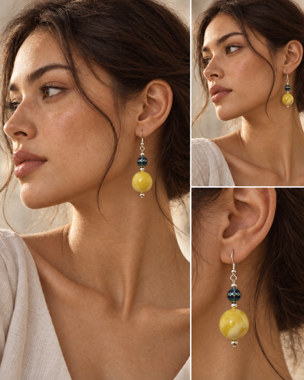 Blue Mosaic Yellow Resin Drop Earrings