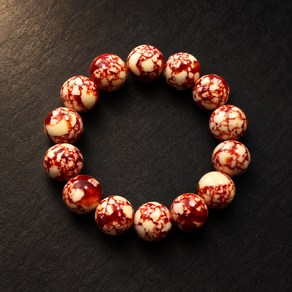 Crimson Mosaic Resin Bead Bracelet