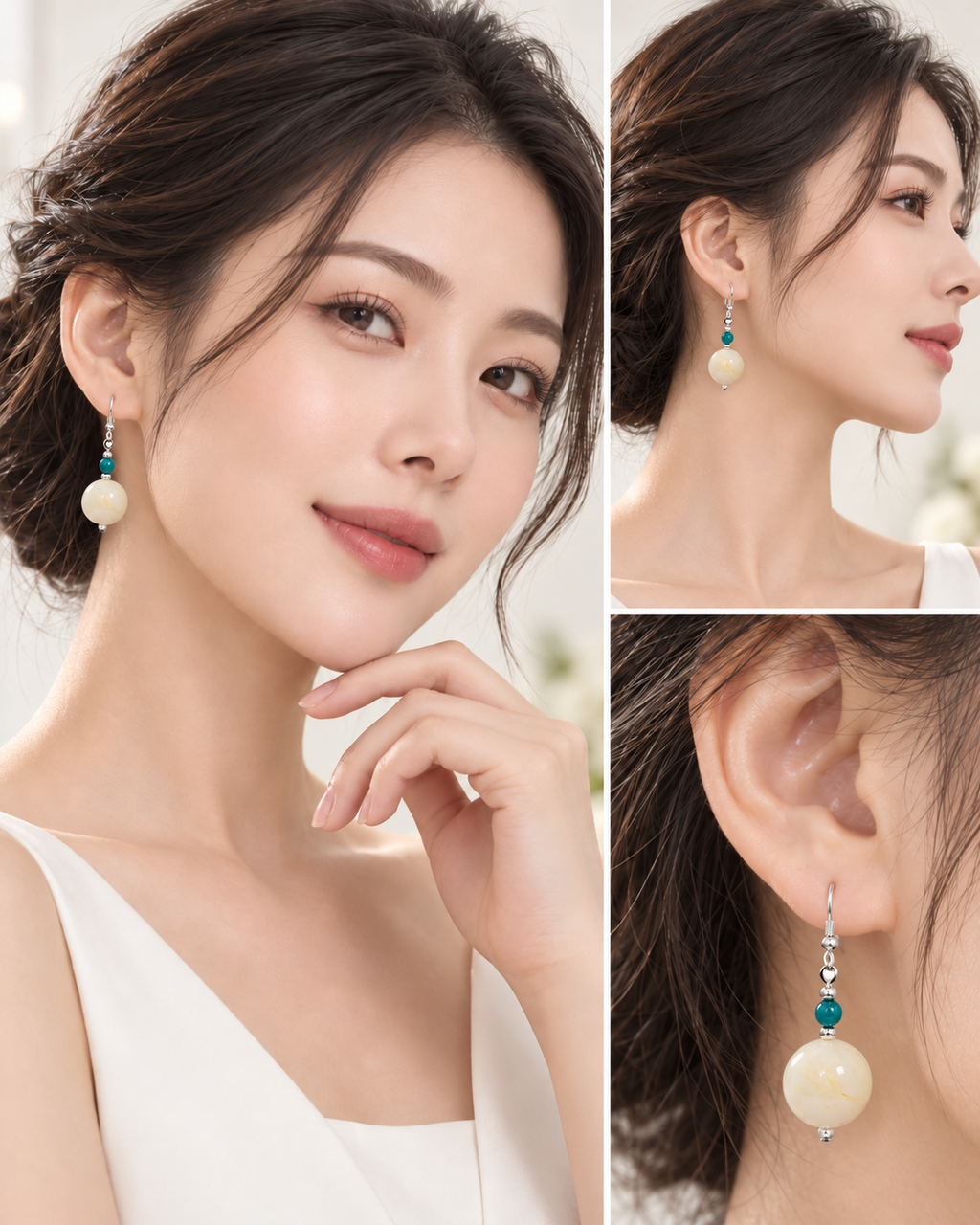 Ivory & Teal Resin Drop Earrings