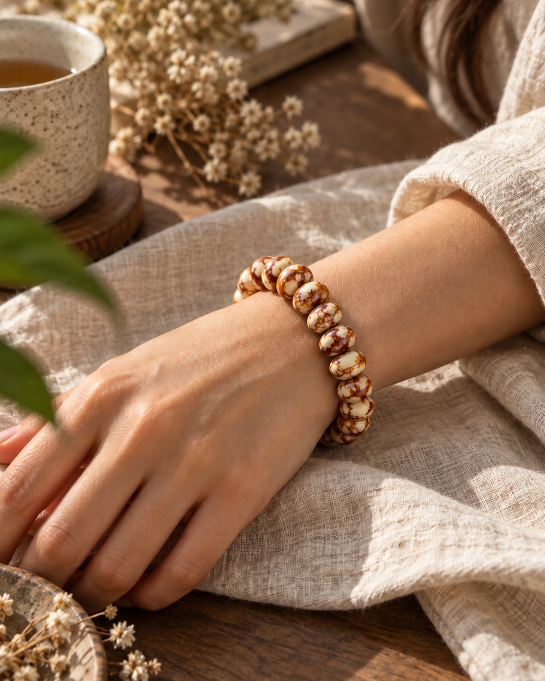 Mocha Marble Resin Rondelle Bracelet