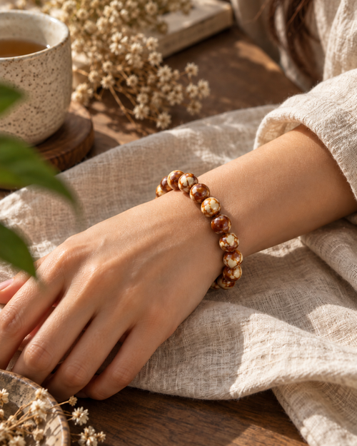 Amber Mosaic Resin Bead Bracelet