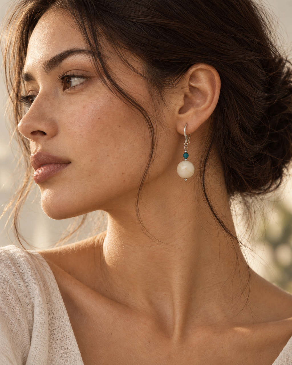 Ivory & Teal Resin Drop Earrings