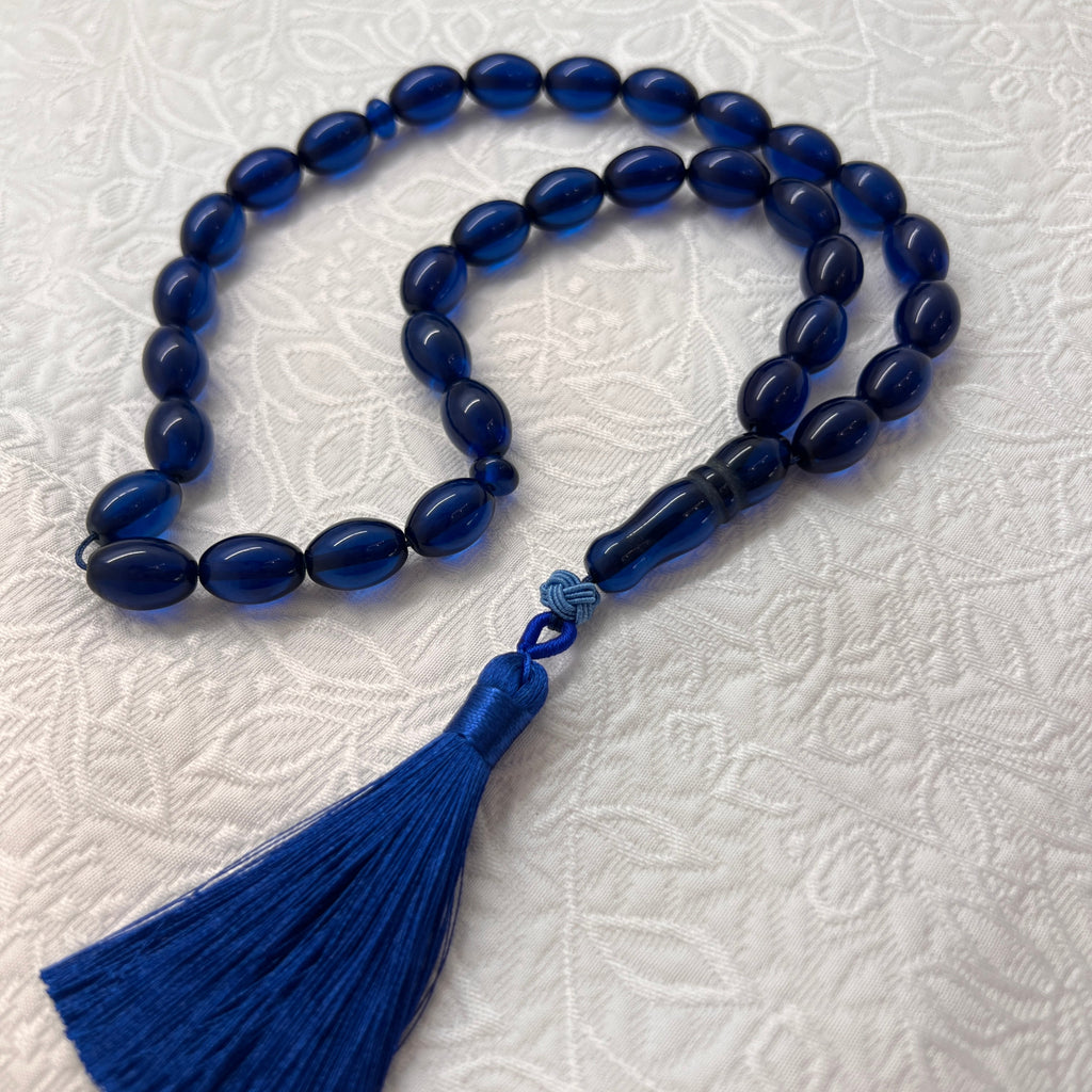 Full view of Midnight Blue Tasbih with matching tassel