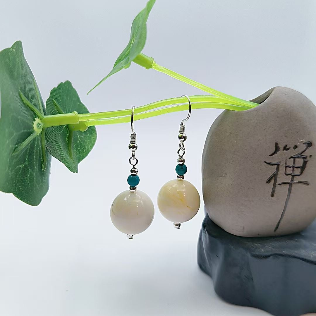 Ivory & Teal Resin Drop Earrings — one pair