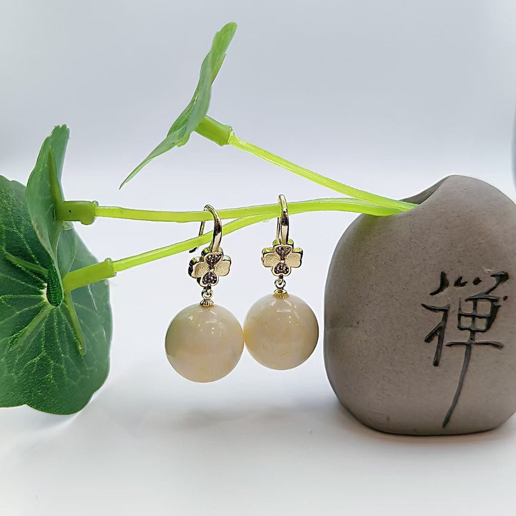 Ivory Clover Resin Drop Earrings — one pair