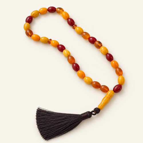 mosaic 33-bead resin tasbih on cream background